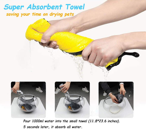 Super Absorbent Microfiber Dog Bath Towel for Small Dogs & Cats, Yellow & Grey 11.8" x 23.6"
