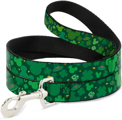 Buckle-Down Pet Leash - 4 Feet Long - St. Patrick's Day Mickey Collage Greens - 1/2" Wide