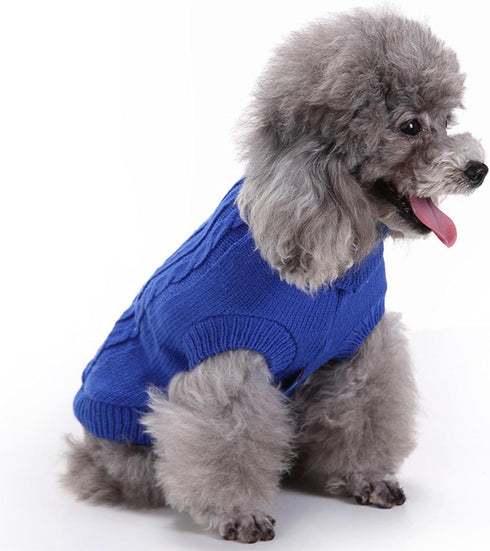 CHBORCHICEN Small Dog Sweaters - Knitted Pet Cat Warm Sweatshirt for Winter (Dark Blue, Small)
