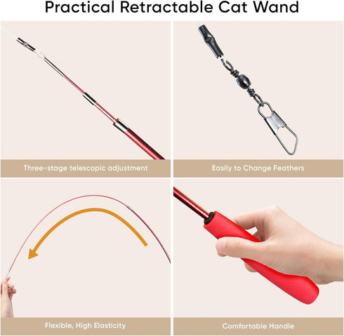 13 Packs Set Cat Toys for Indoor Cats, Interactive Cat Wand Toy with FeatherRibbon Refills, Feather Toys for Exercise