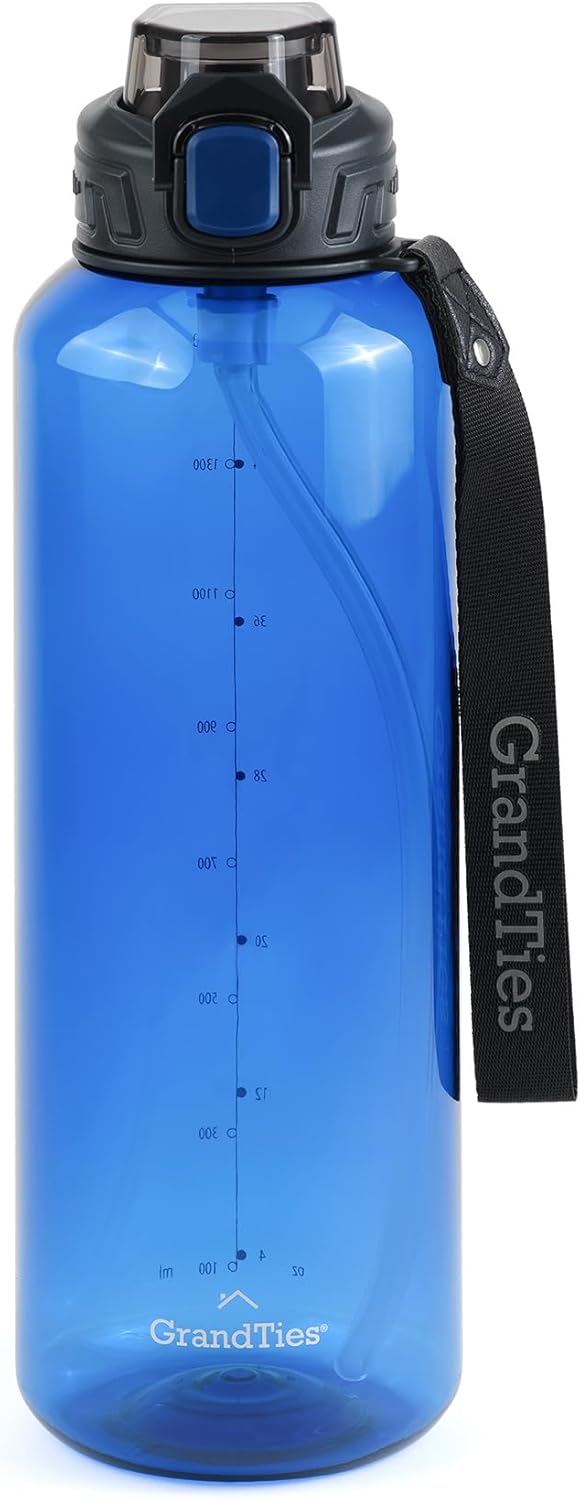 GRANDTIES Sports Tritan Plastic Water Bottle with Straw - Leakproof BPA Free Travel Bottle for Gym, Outdoor, Fitness