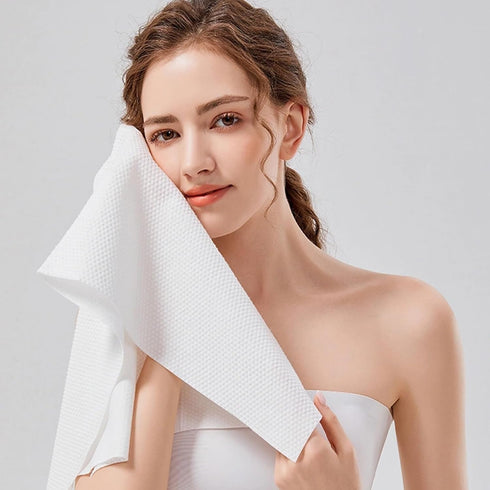 SNZ 10-Pack 23.6x11.8 Inch Disposable Compressed Towels for Travel - Extra Large, Ultra Soft & Absorbent Cotton