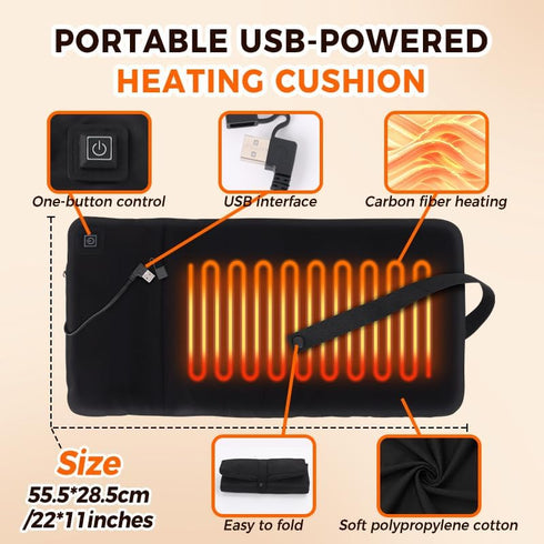 3 Settings Heated Stadium Seat Cushion for Bleachers,Portable Folding Seat Heating Cushion,Lightweight Heated Camping