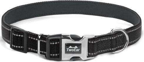 TwoEar Heavy Duty Dog Collar, Adjustable Reflective Nylon Pet Collar with Metal Buckle, Soft Neoprene Padded for Large