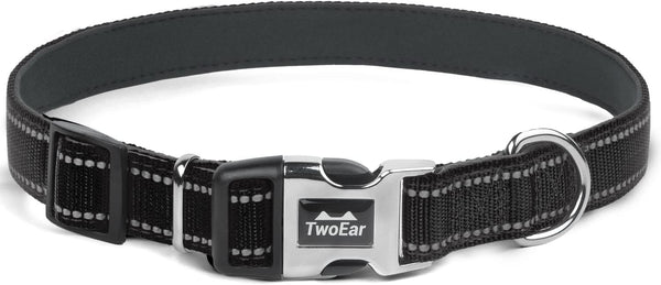 TwoEar Heavy Duty Dog Collar, Adjustable Reflective Nylon Pet Collar with Metal Buckle, Soft Neoprene Padded for Large