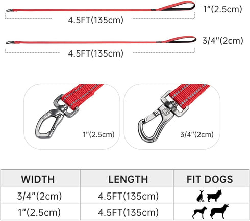 EXCELLENT ELITE SPANKER Durable Nylon Dog Training Leash, 4 Feet Long, 1" Wide with Handle for Small & Medium Dogs (Red)