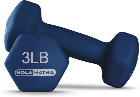 HolaHatha Neoprene Dumbbell Weight Set with Rack, 2, 3, 5, 8, and 10 Pound for Home Exercises