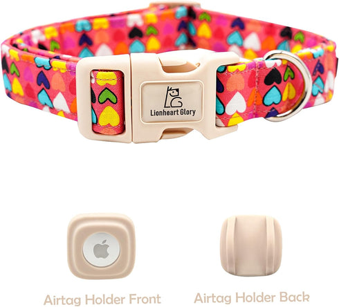 Lionheart glory Airtag Dog Collar for Large Dogs, Hearts Design with Airtag Holder, Adjustable Heavy-Duty Spring Collar