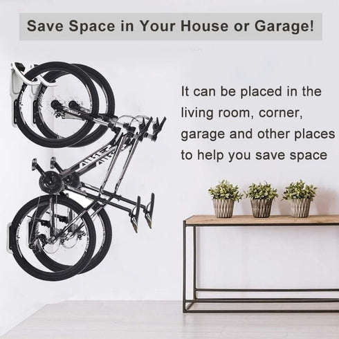 White Garage Indoor Bike Rack, Wall Mount Organizer Hook for Vertical Hanging, Heavy Duty Space Saving