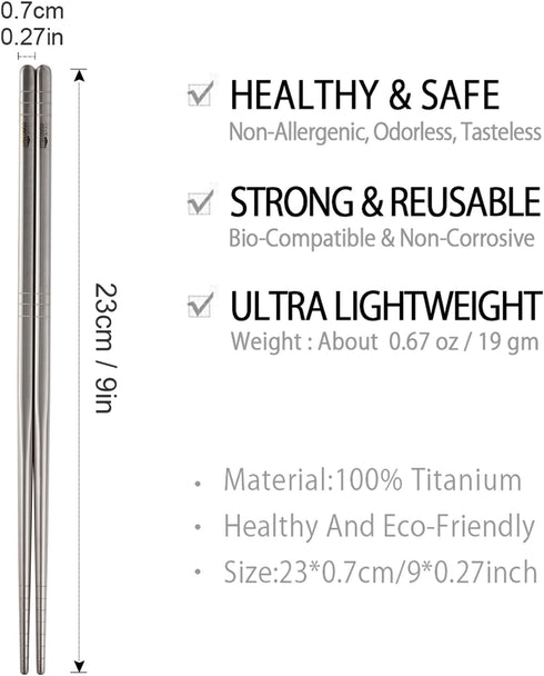 TITECOUGO Lightweight Titanium Metal Chopsticks, Portable Camping Flatware for Kitchen Cooking Meals