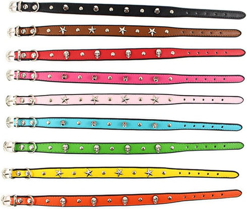 Colorful Personalized Design Skull/Rivet/Star Collar for Puppies & Cats, 9 Colors Optional (S, Blue (Rivet))
