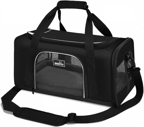 TSA Approved Pet Carrier - Soft Dog Carrier for Small Medium Cats and Dogs, 4 Mesh Windows, 3 Entrances, Black