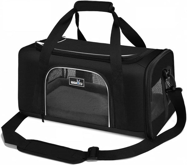 TSA Approved Pet Carrier - Soft Dog Carrier for Small Medium Cats and Dogs, 4 Mesh Windows, 3 Entrances, Black