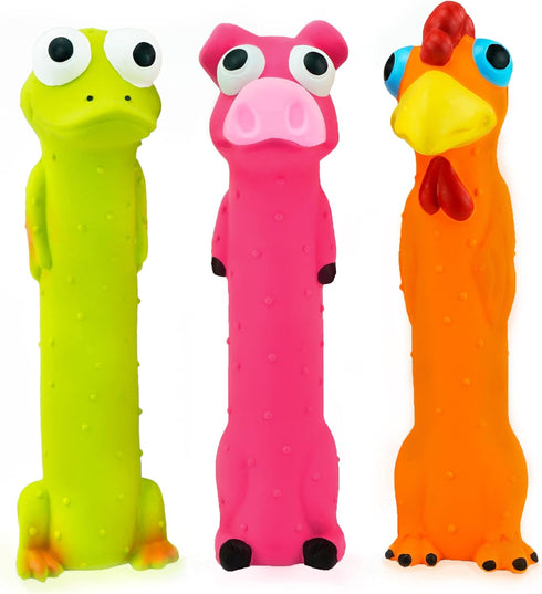 3 Pack 9" CHIWAVA Squeaky Latex Dog Toys Standing Stick Animal Puppy Fetch Interactive Play for Small Medium Dogs