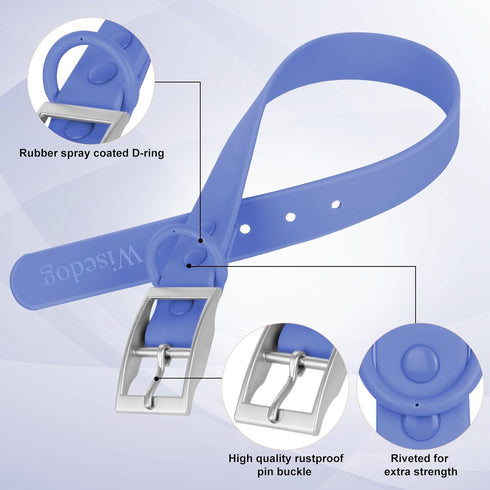 Wisedog Waterproof Dog Collar, Adjustable 7" to 23.6", Soft Rubber Coated Webbing for Small Medium Large Dogs, XS|7"-10"