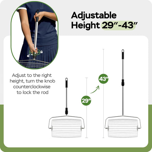 29"43" 25 1.53 YooKoo Rolling Tennis Ball Picker, Adjustable Tennis Ball Hopper, Lightweight and Sturdy, Holds Up