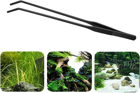 15 inch Black Curved Aquarium Tweezers, Stainless Steel with Carbonation Protection Coating for Aquatic Plants