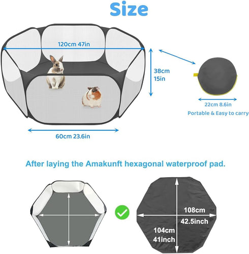 2 1 Amakunft in Small Animal Playpen with Waterproof Pad, Pop-Up Portable Play Yard for Guinea Pigs, Rabbits, Hamsters