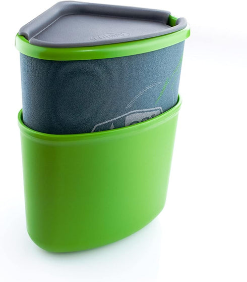 Gourmet Nesting Mug + Bowl GSI Outdoors, Green with Insulated Sleeve for Camping, Travel & Picnics