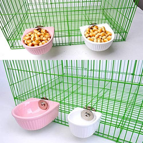 Detachable Ceramic Bowl for Small Animals | Water & Food Feeder for Rabbit, Parrot, Squirrel, Chinchilla (Pink, S)