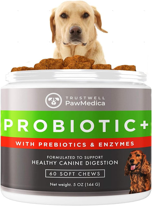 PawMedica Probiotics for Dogs - Digestive Enzymes, Prebiotics & Chews, Made in USA, 60 Dog Probiotic Chews