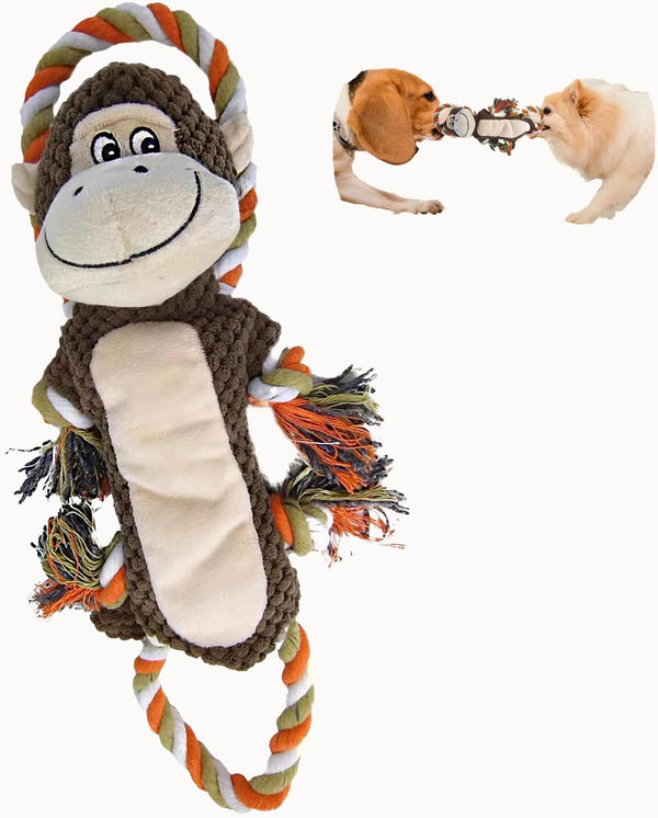 Squeaky Durable Dog Toy for Large Breeds, Tug of War Interactive Toy, Stuffed Plush Monkey with Crinkle Paper