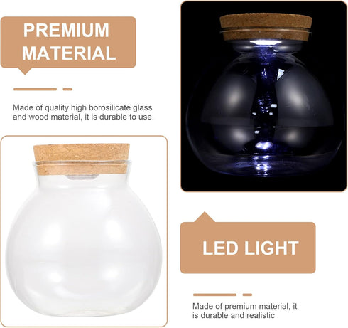 Fish Bowl with LED Light, Small Betta Fish Tank with LED Lighting and Lid, Glass Fish Bowl for DIY Landscape