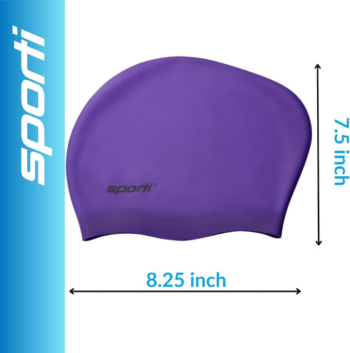 Sporti Silicone Swim Cap for Long Hair Unisex Adult Protection Bathing Cap with Anti-Slip Interior Grip