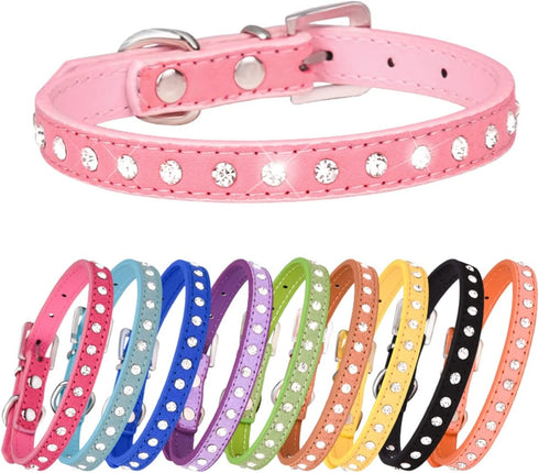 Puppy Dog Collar with Colorful Bling Crystal Diamond, Small Dog Cat Collars (XXS, Black)