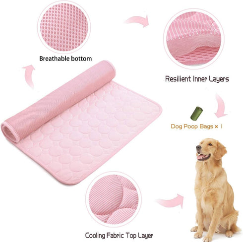 MICROCOSMOS Summer Cooling Mat & Sleeping Pad- Water Absorption Top, Materials Safe, Easy Carry, EZ Clean. Keep Cooling for Pets, Kids and Adults.(Pink, 28" x 22")