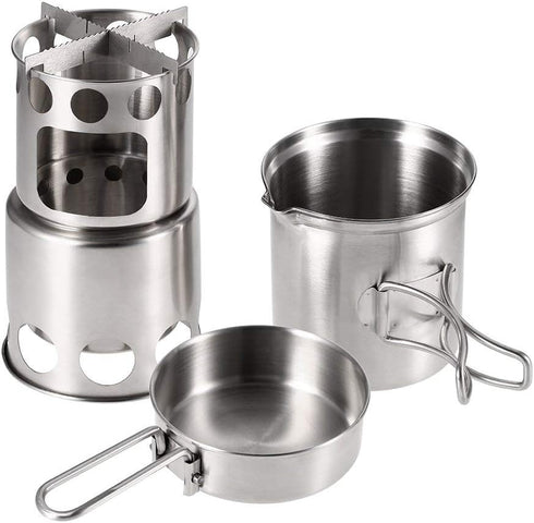 Lixada 2PCS Portable Outdoor Cooking Pots and Pans Set, Stainless Steel Camping Cookware with Mesh Pouch