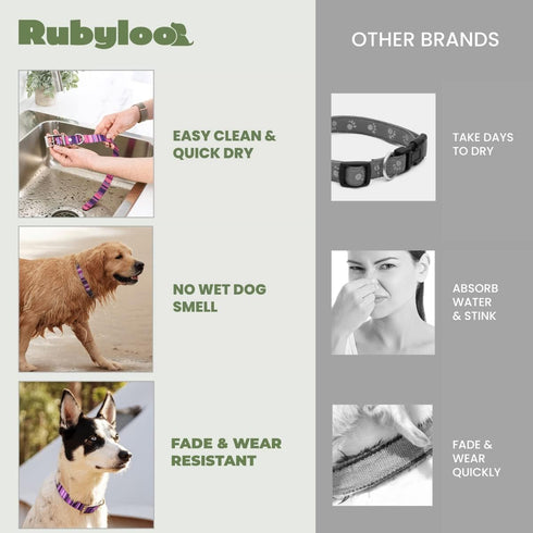 Waterproof Dog Collar, 100% Washable, Odor Proof, Easy to Clean, Quick-Dry, Soft Flexible Durable with Zinc Alloy