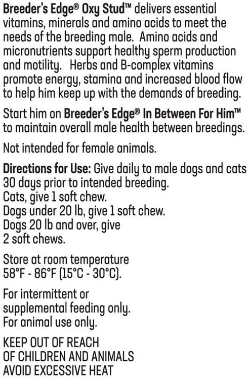 Breeder's Edge Oxy Stud Male Performance Supplement for Small Dogs & Cats, 60ct Soft Chews