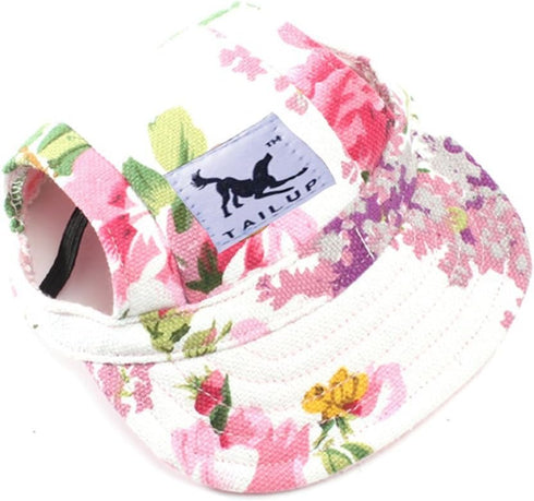 Dog Hat, Sunscreen Baseball Cap with Ear Holes, Adjustable Hat for Small and Medium Dogs, Flower, XL