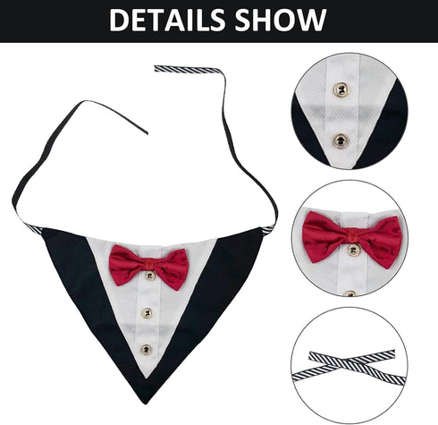 Dog Tuxedo Collar with Bowtie - Adjustable Formal Neckerchief for Wedding Party for Pets, Red
