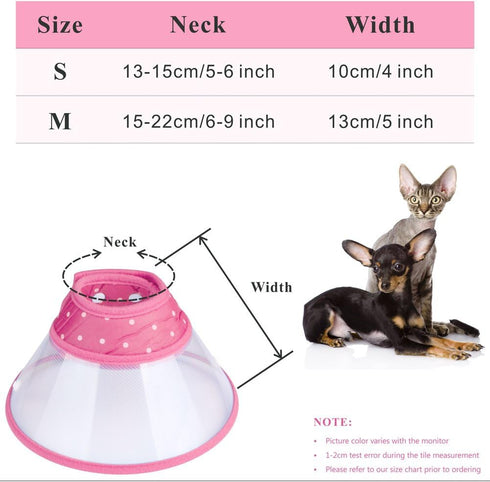 Cat Cone Collar, Recovery Elizabethan E-Collar for Kitten Puppy Dog, Clear Soft Neck, Not Block Vision, M in Rose