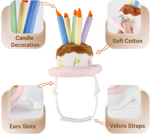 LESYPET Dog Birthday Hat, Pet Birthday Cake Hat with Candle for Dog Cat Party Costume, Pink Size S