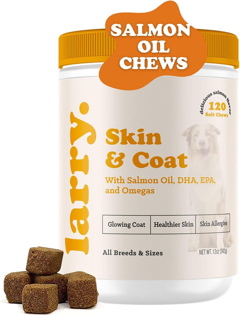 Salmon Oil for Dogs by Larry, Dog Supplements for Itchy Skin & Allergy Relief, 120 Soft Chews for All Breeds