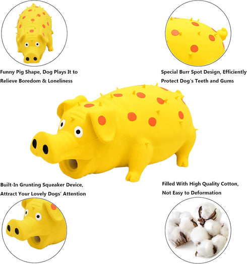 2 Pig Squeaky Dog Toy, PCS Interactive Rubber Dog Chew Toy - Durable Latex Spot Grunting Pig Toys that Oink for Small