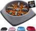 GORILLA GRIP Patent Pending Slow Feeder Dog Bowls - Interactive Puzzle Toy for Dogs and Cats, 2 Cup, Gray