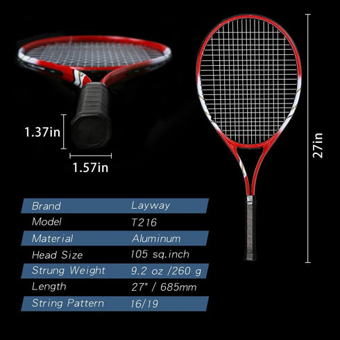 Pre-Strung Tennis Racket Set for 2 Players, 27 Inch Light Adult Racquets for Beginners with Balls, Overgrips, Carry Bag
