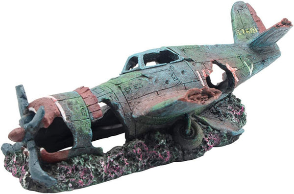 Fish Tank Decoration, Vintage Airplane Ruins Submarine Landscape Fish Shrimp Shelter Cave Hideout Resin Decor