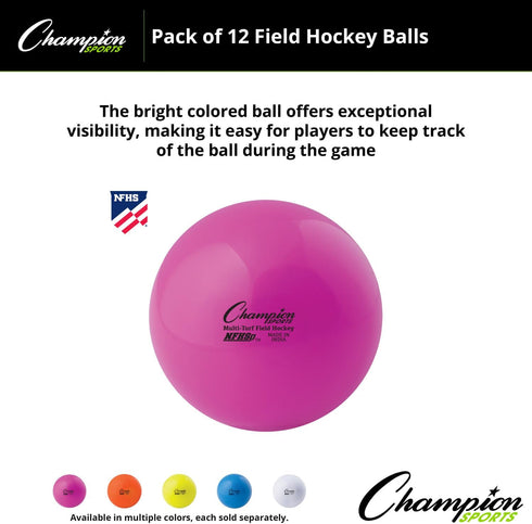12-Pack Champion Sports Field Hockey Balls NFHS Approved, High-Visibility Regulation Balls