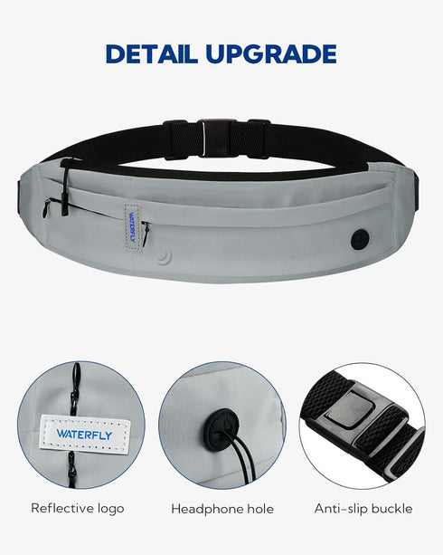 WATERFLY Running Belt Fanny Pack, Jogging Waist Pack for Men and Women, Slim Waistband for Fitness