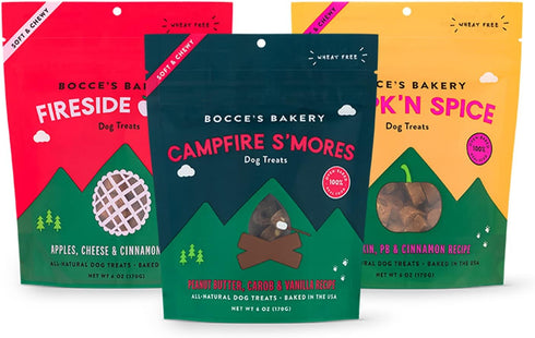 Bocce's Bakery by The Fire Assorted Treat Bundle for Dogs - Wheat-Free Everyday Dog Treats, All-Natural Soft & Chewy