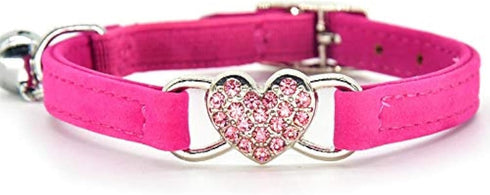 CHUKCHI Heart Bling Cat Collar with Safety Belt and Bell, Adjustable 8-11 Inches