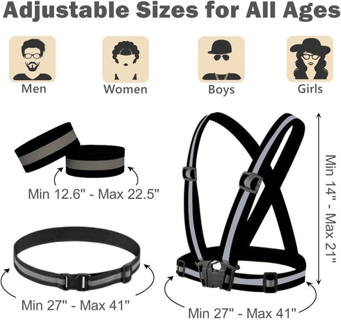 Reflective Running Gear - Reflective Vest & Reflective Armband & Reflective Belt 3 Pcs Set for Night Safety