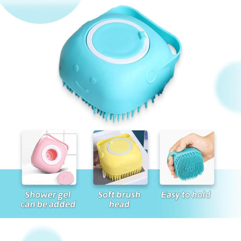 GHSGHS Tool1pcs 1pcs) Cute Dog Bath Brush with Soap Dispenser Silicone Pet Grooming Massage Brush, Soft Bristle Comb