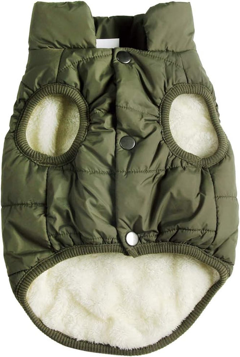 2 Layers Fleece Lined Warm Dog Jacket for Puppy, Soft Windproof Small Dog Coat, Green XS