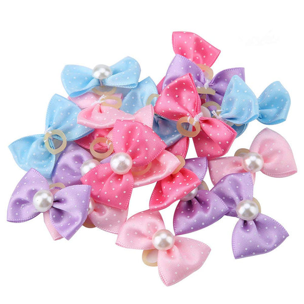 HEEPDD 20pcs Pet Grooming Bows with Faux Pearls - Hair Bands for Cats, Dogs, Kittens, Puppies